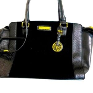 Adrienne Vittadini Black Faux Croc and Fur Handbag